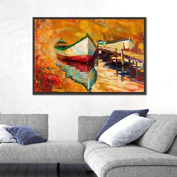 Abstract Boat & Jetty Canvas Wall Art