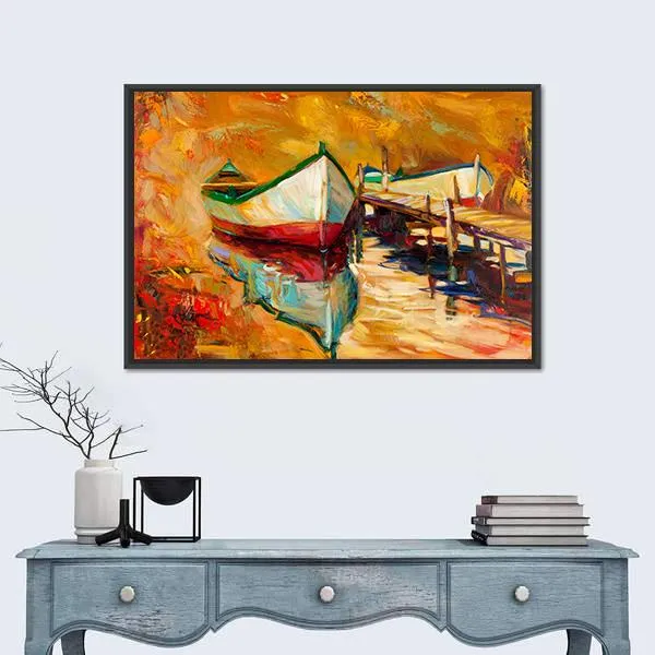 Abstract Boat & Jetty Canvas Wall Art