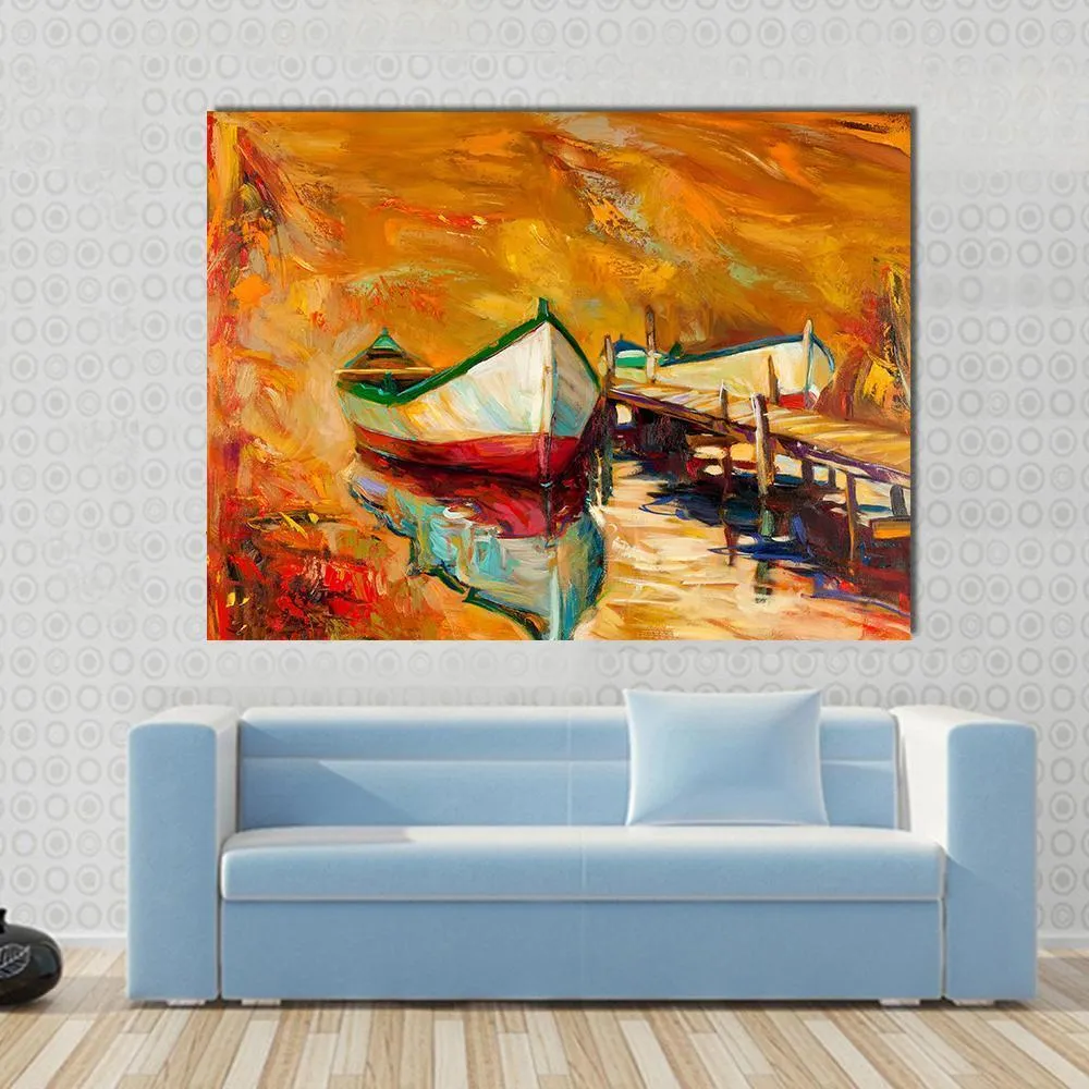 Abstract Boat & Jetty Canvas Wall Art