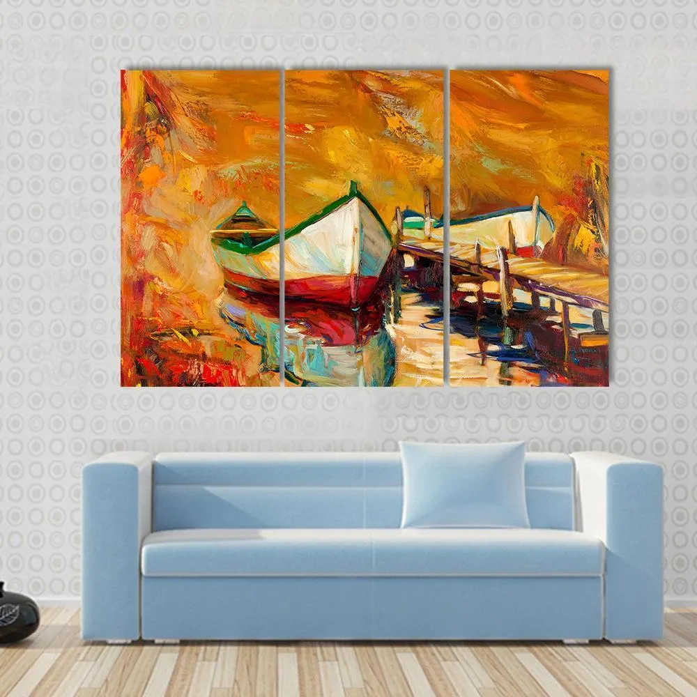 Abstract Boat & Jetty Canvas Wall Art