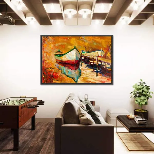 Abstract Boat & Jetty Canvas Wall Art