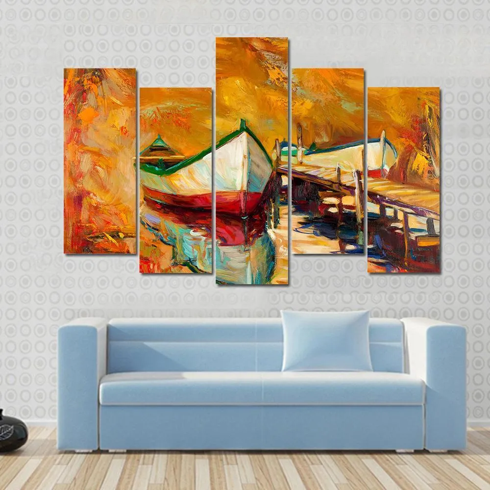 Abstract Boat & Jetty Canvas Wall Art