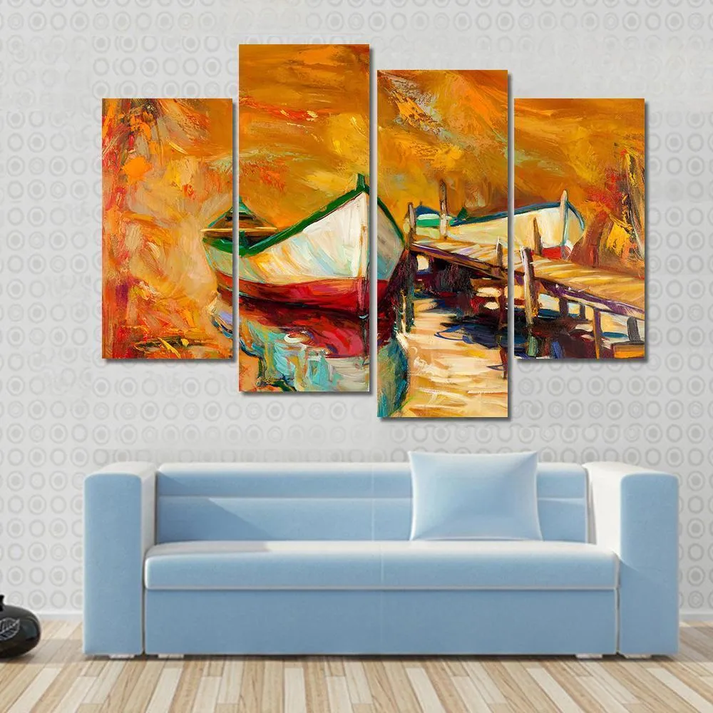 Abstract Boat & Jetty Canvas Wall Art