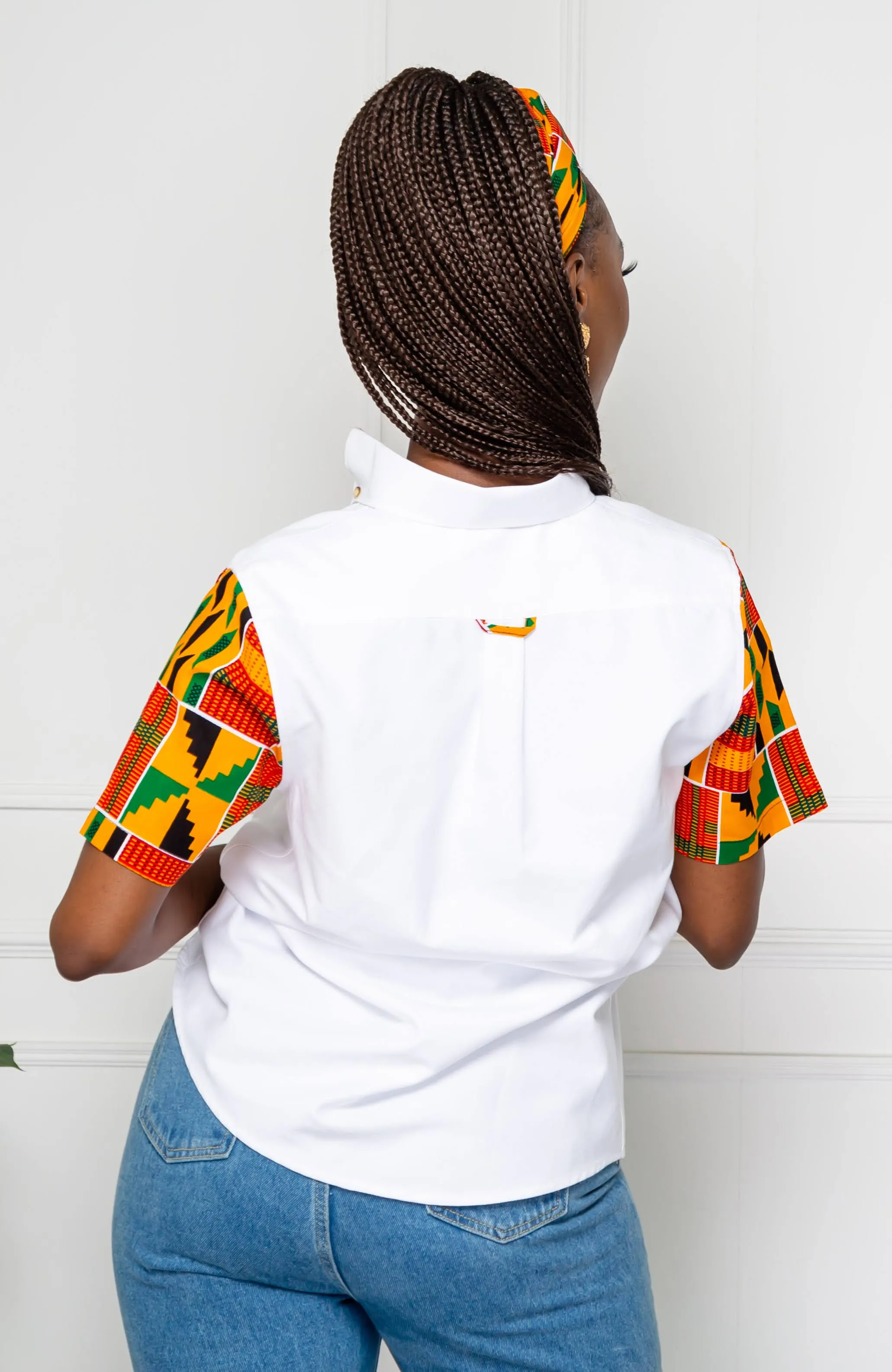 African Print V-Shaped Shirt for Women | Unisex Short Sleeve Ankara Shirt - KENYA