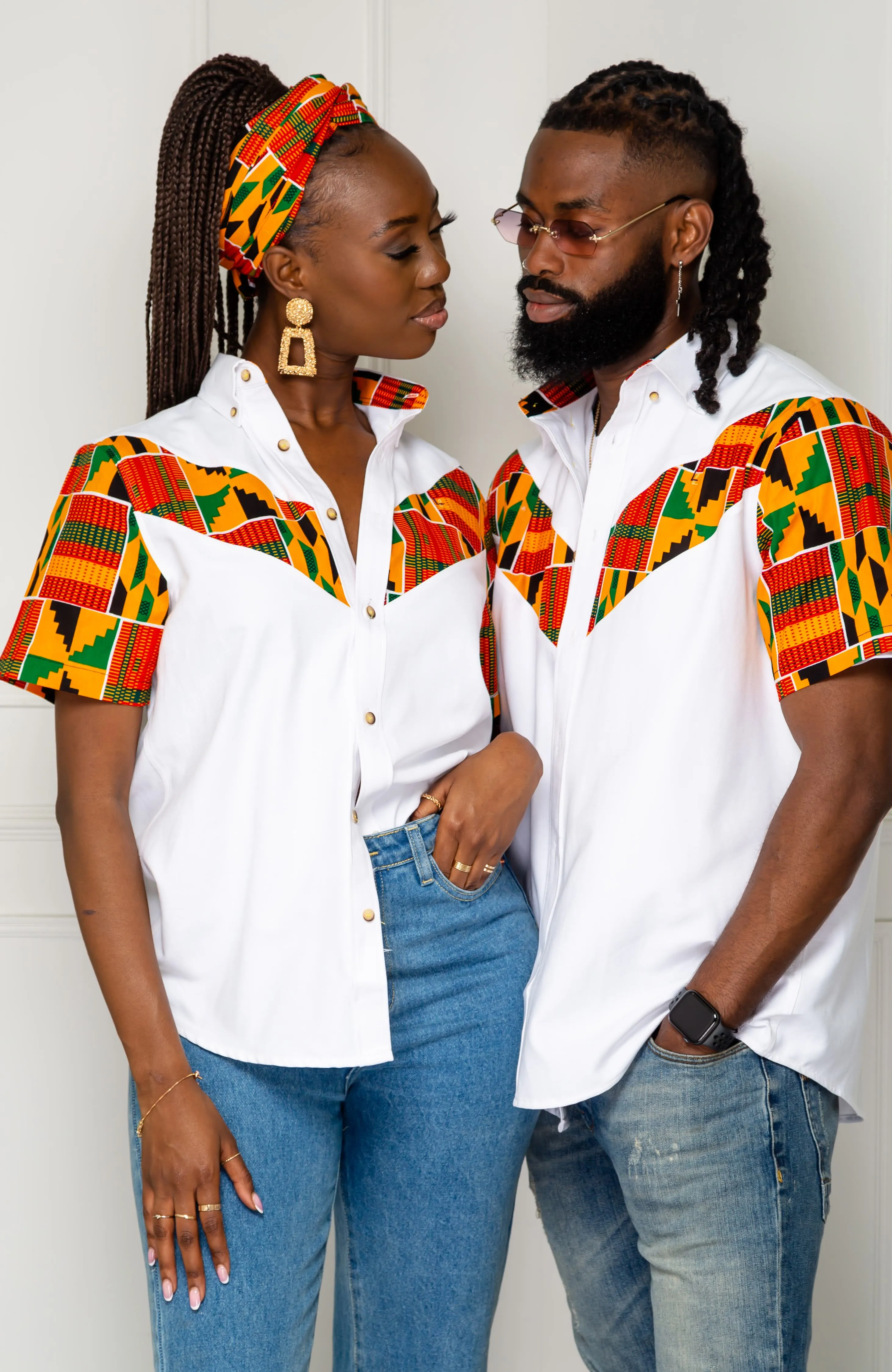 African Print V-Shaped Shirt for Women | Unisex Short Sleeve Ankara Shirt - KENYA