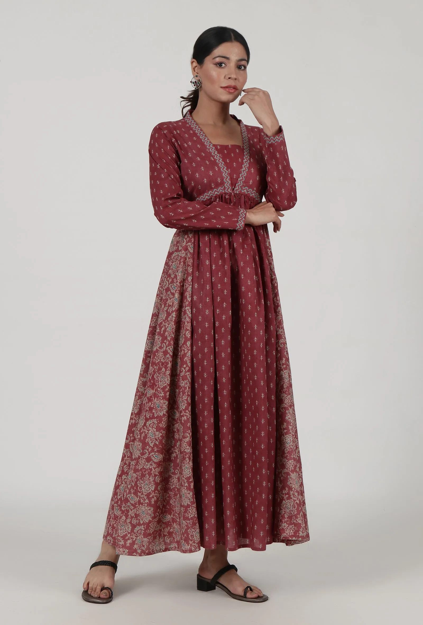 Ajrakh Print Red Cotton Dress