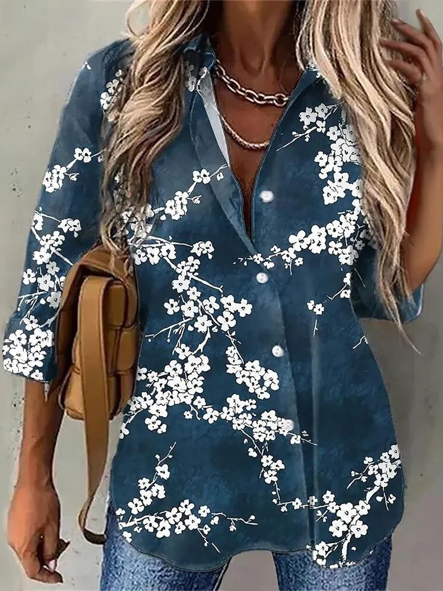 Amy Fashion - Casual Daily Floral Print Blouse