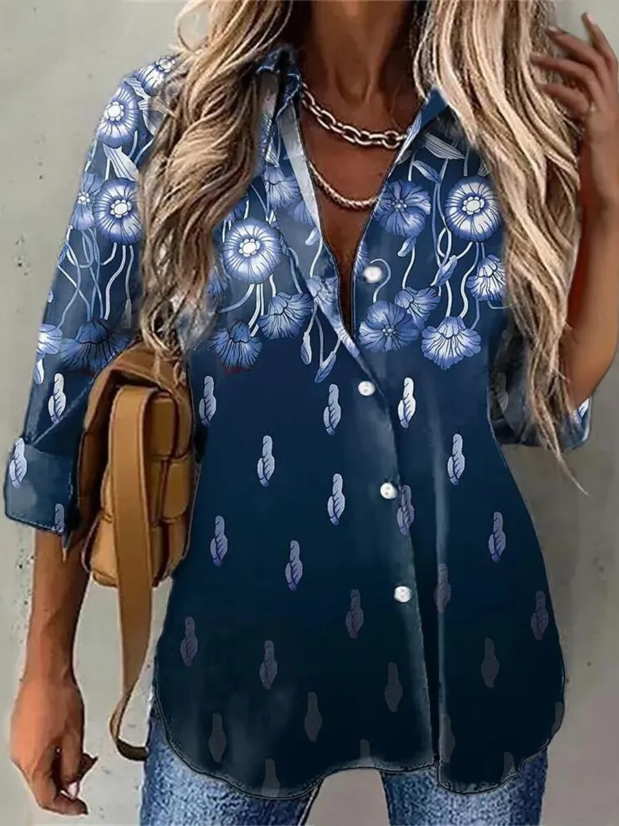 Amy Fashion - Casual Daily Floral Print Blouse