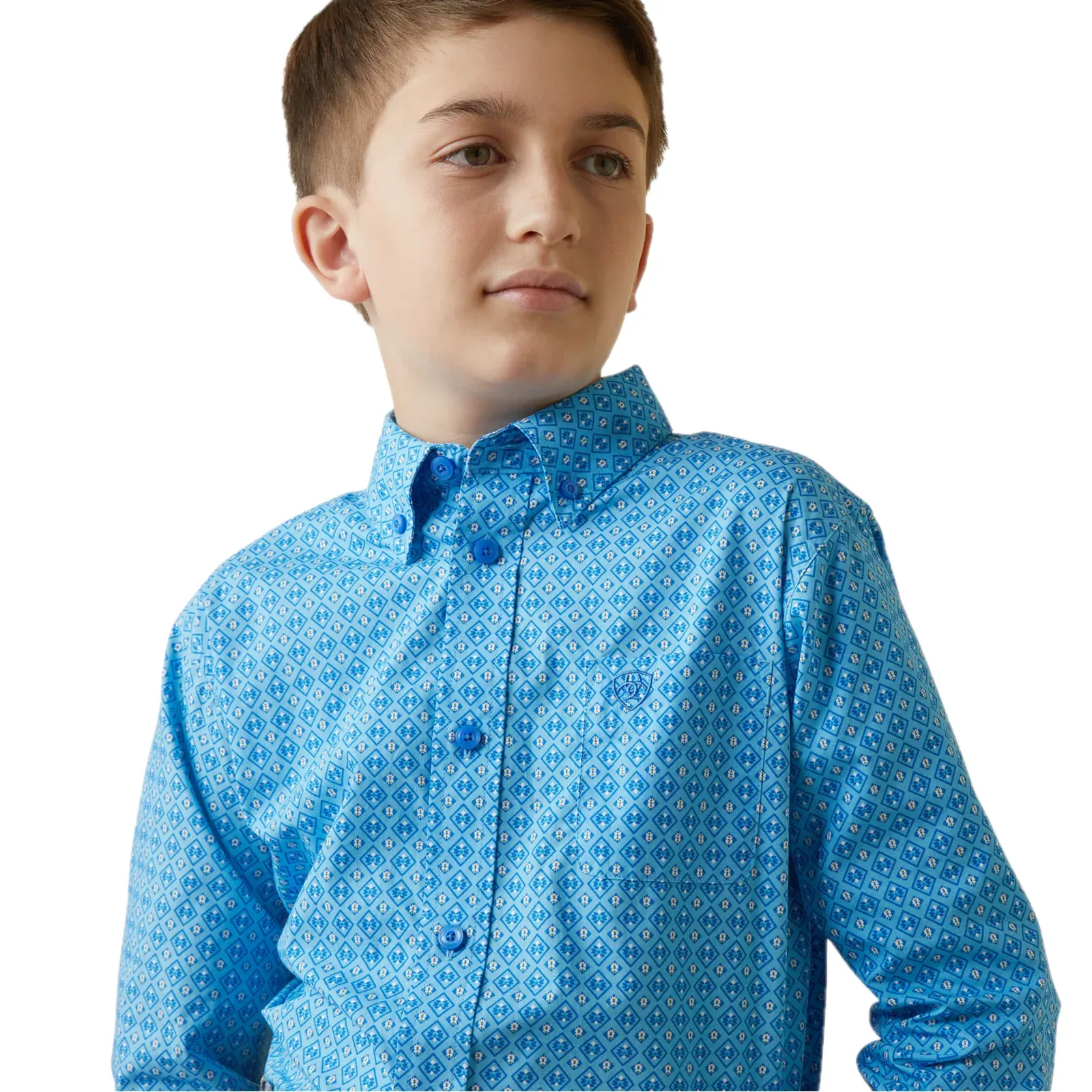 Ariat Boy's Diamond Print Blue Grotto Button Down Shirt