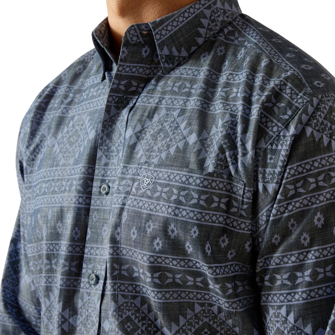 Ariat Men's Eddie Aztec Print Long Sleeve Navy Blue Shirt