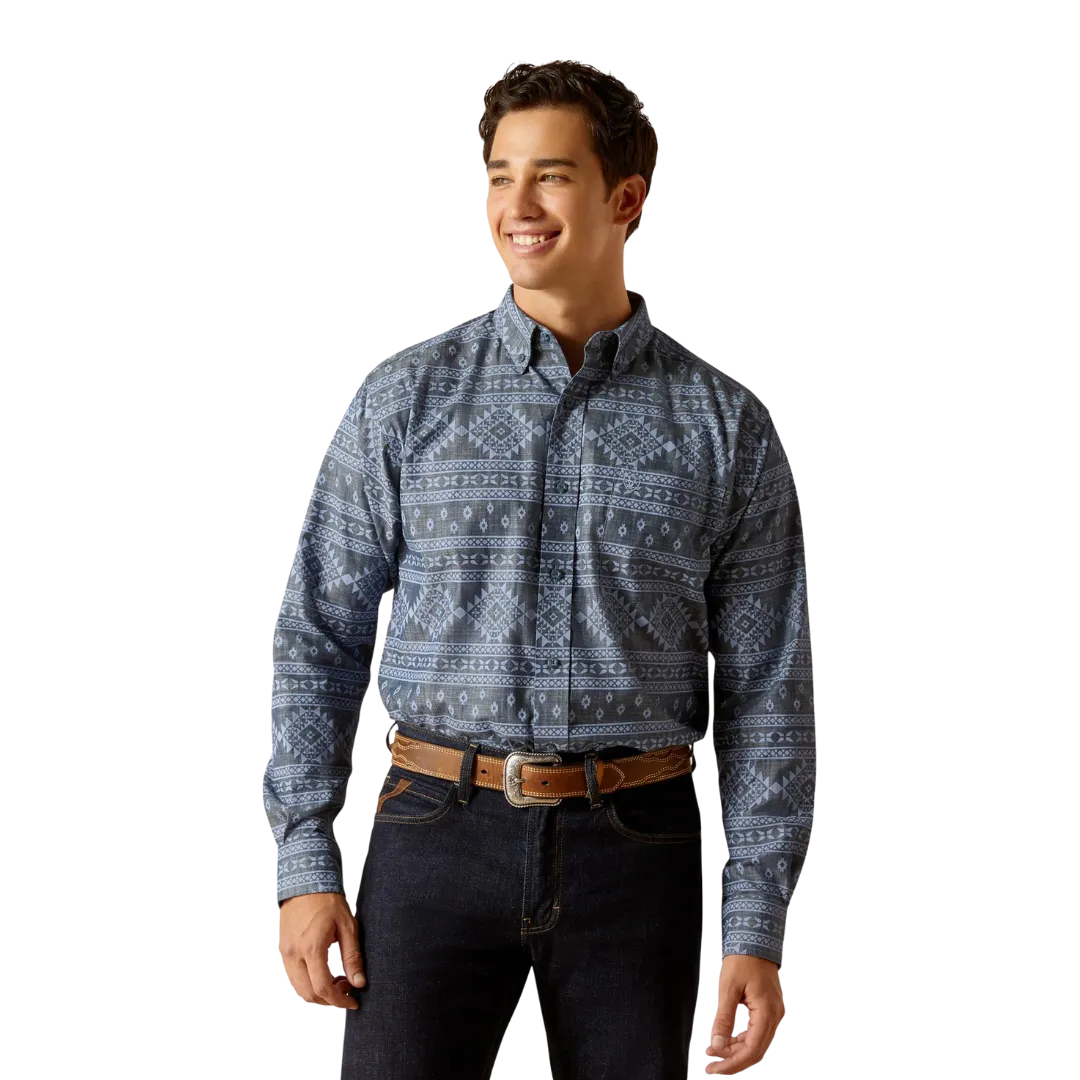 Ariat Men's Eddie Aztec Print Long Sleeve Navy Blue Shirt