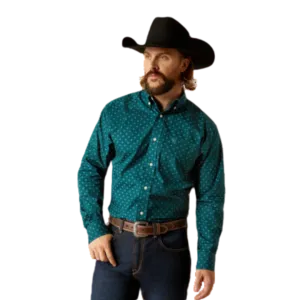 Ariat Men's Wrinkle Free Gunnar Classic Fit Button Down Deep Teal Shirt