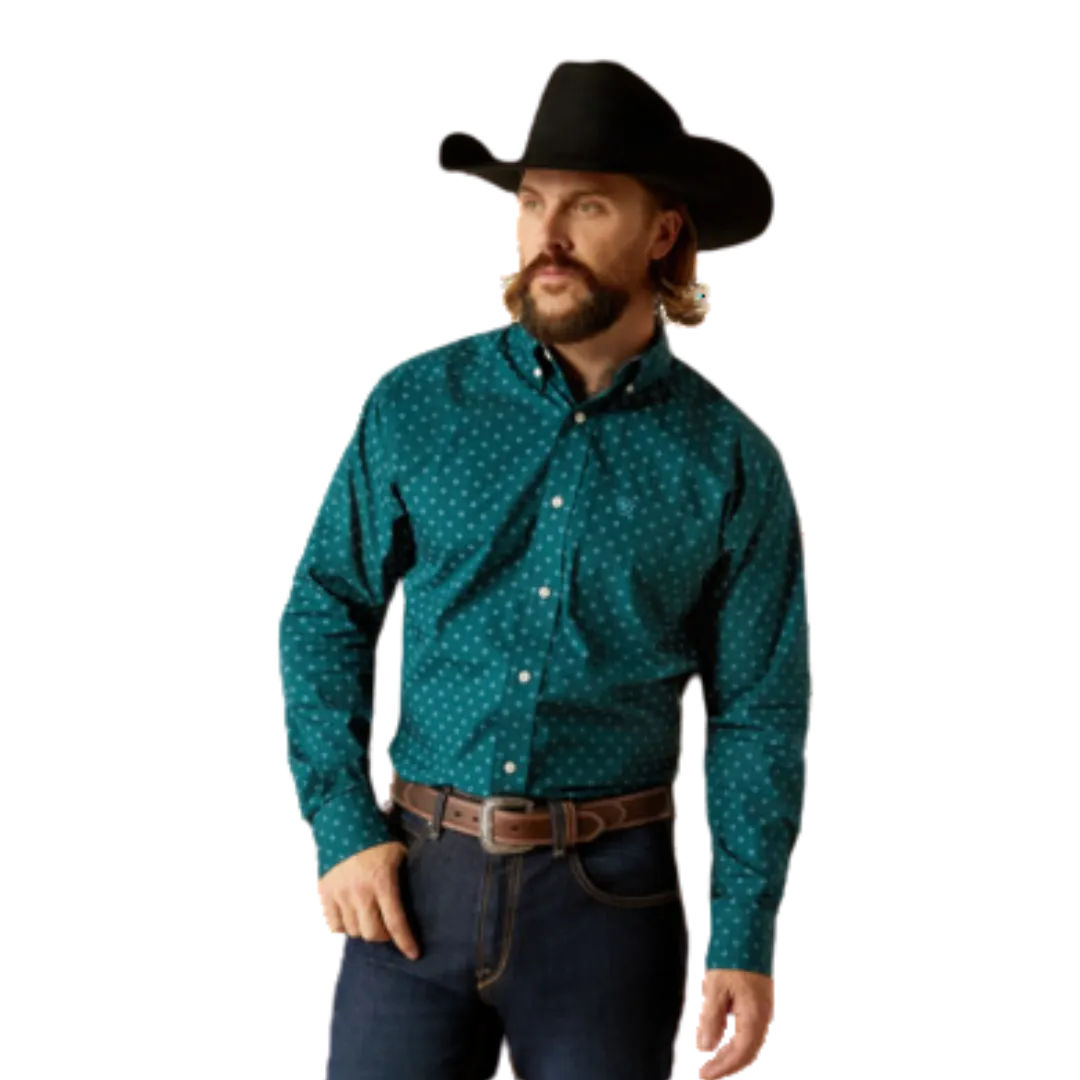 Ariat Men's Wrinkle Free Gunnar Classic Fit Button Down Deep Teal Shirt