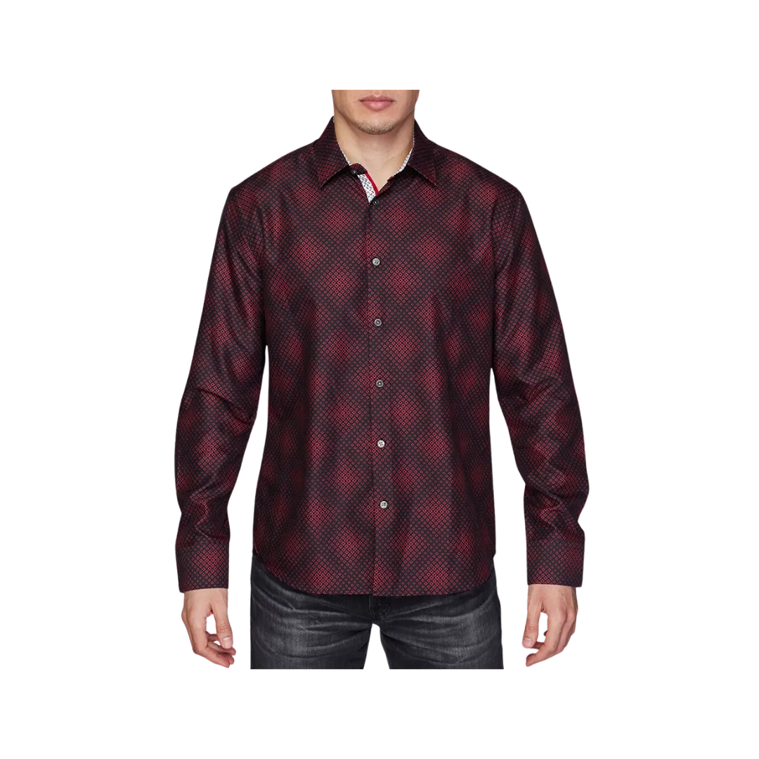 Avalon Men’s Long-Sleeve Deep Red Satin Shirt