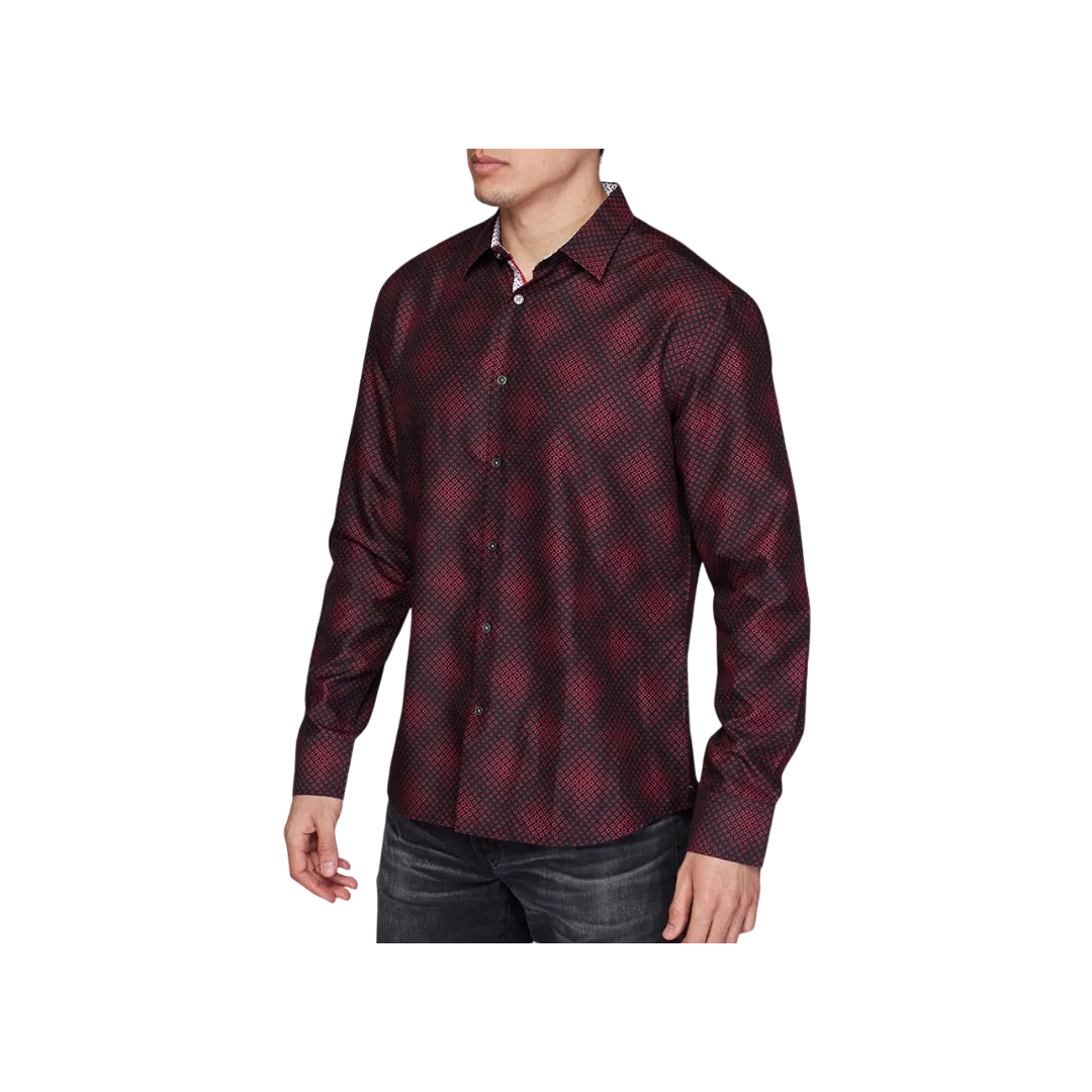 Avalon Men’s Long-Sleeve Deep Red Satin Shirt