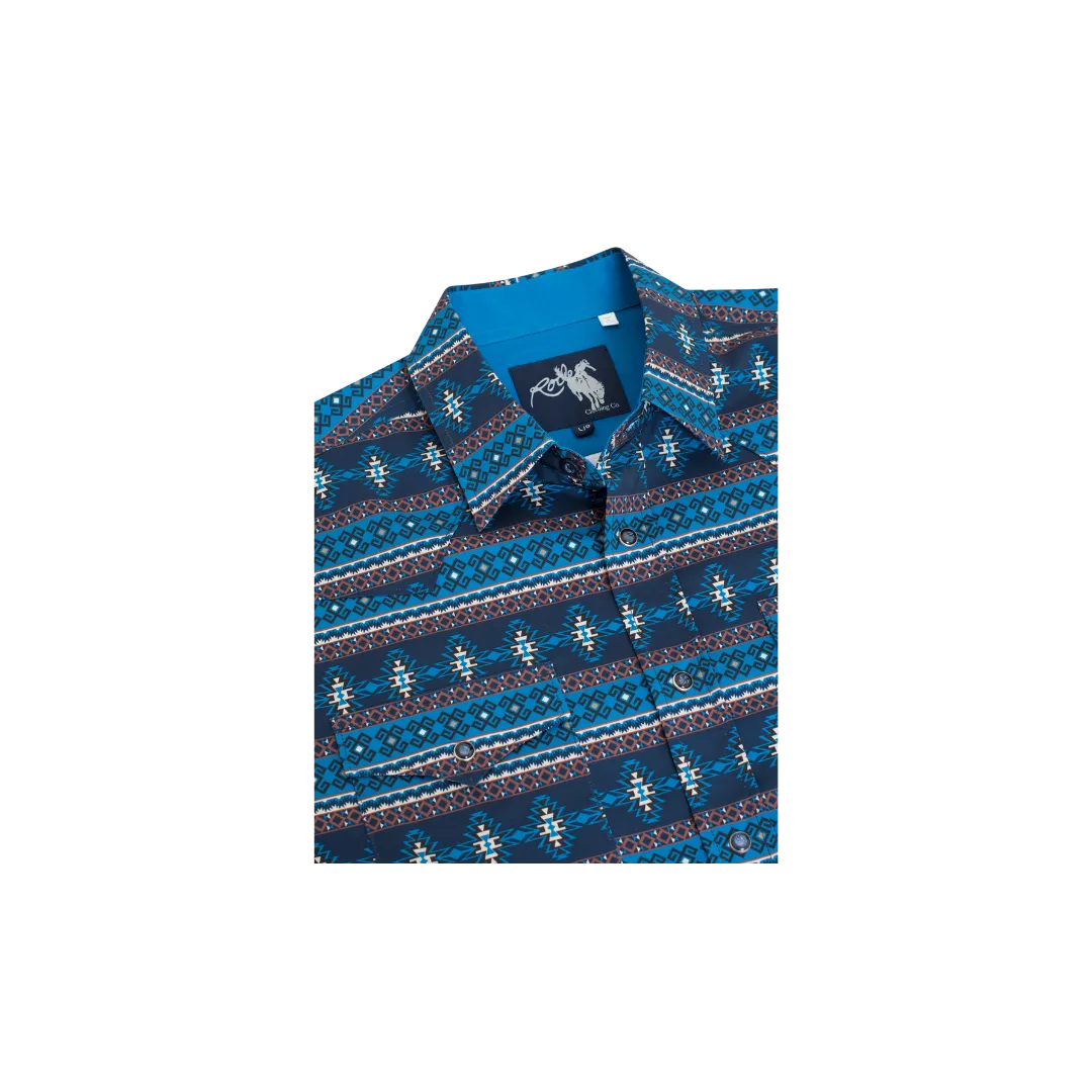 Avalon Men's Western Print Pearl Snap Aztec Blue Shirt