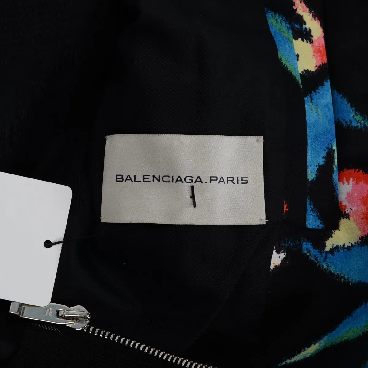 Balenciaga Black Satin Floral Print Bomber Jacket IT 44