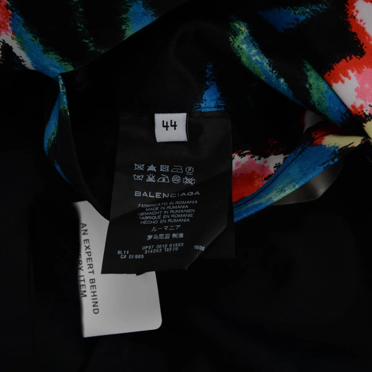 Balenciaga Black Satin Floral Print Bomber Jacket IT 44