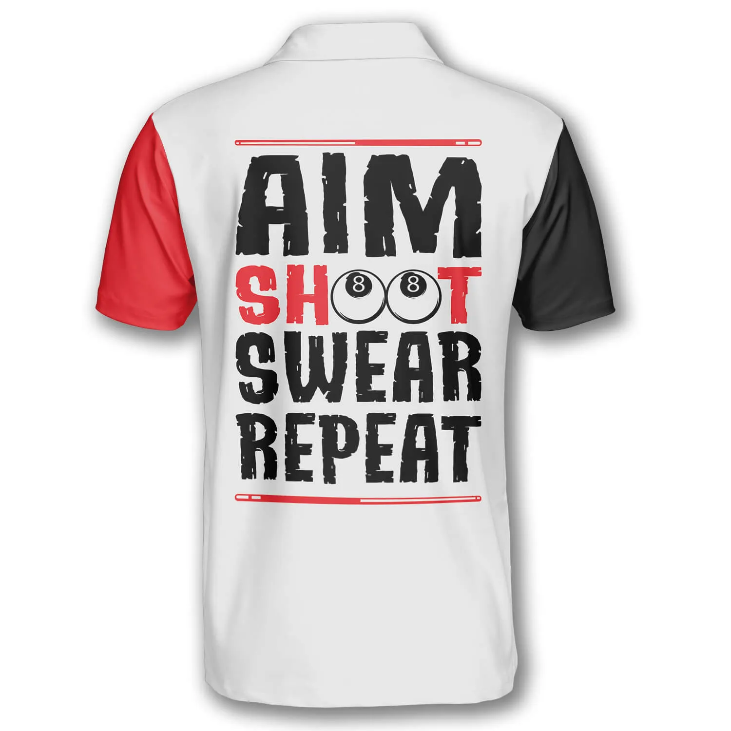 Billiards Aim Shoot Swear Repeat Custom Billiard Shirts for Men, Custom Billiard Shirts for Team, Men's Billiard Polo Shirts