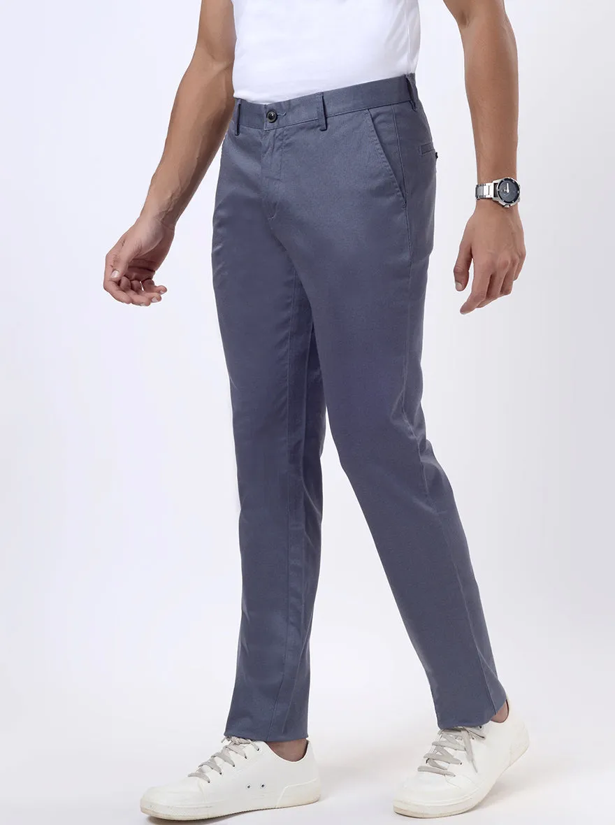 Blue Printed Uno Fit Casual Trouser | JadeBlue