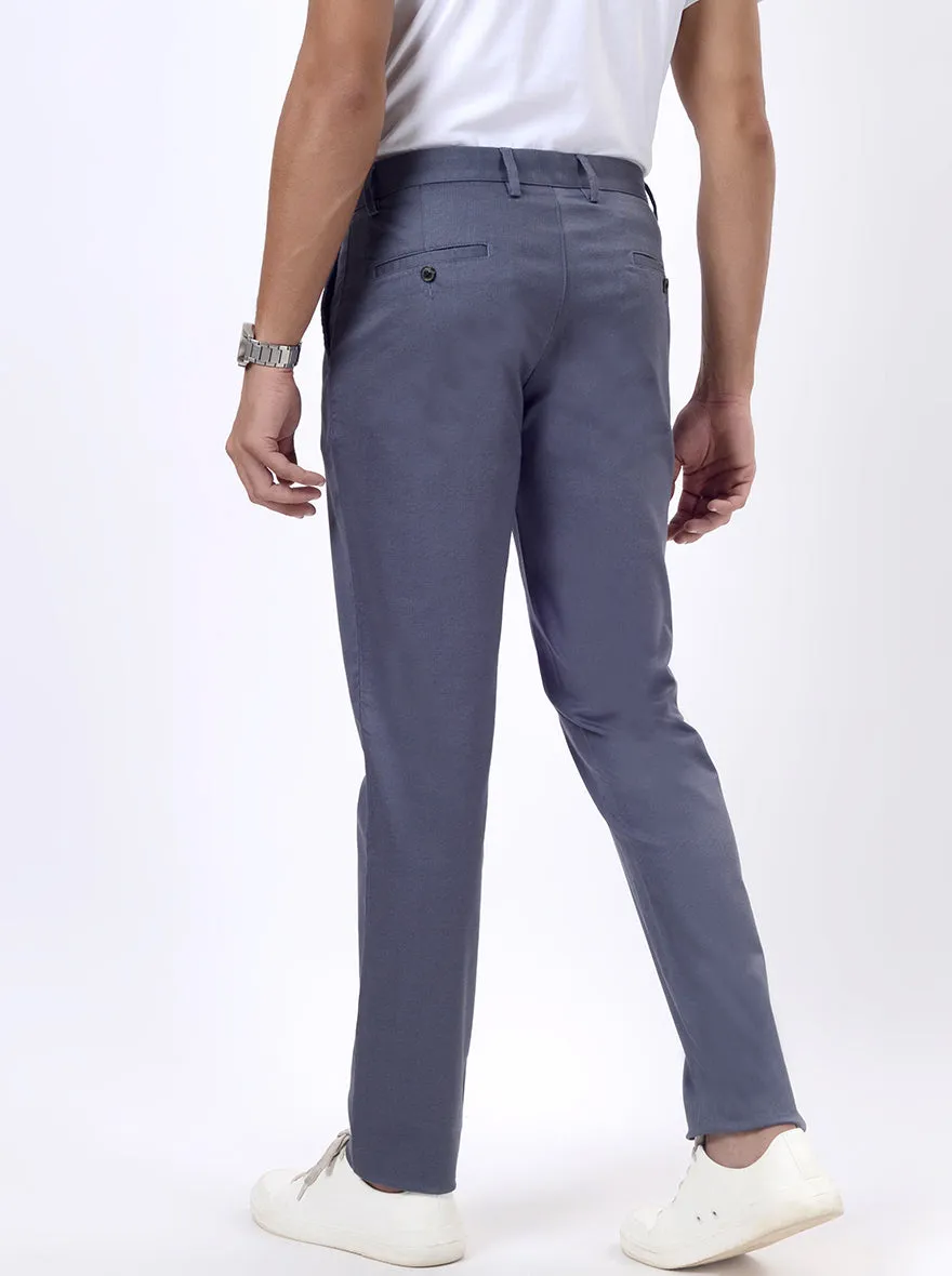 Blue Printed Uno Fit Casual Trouser | JadeBlue