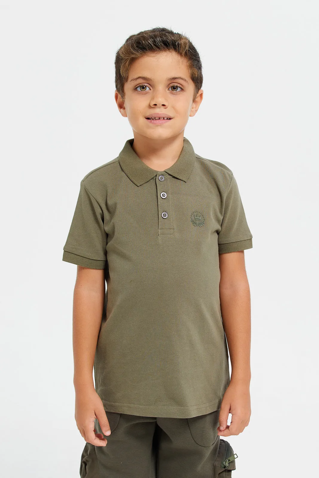 Boys Beige And Olive Polo Shirt Set (Pack Of 2)