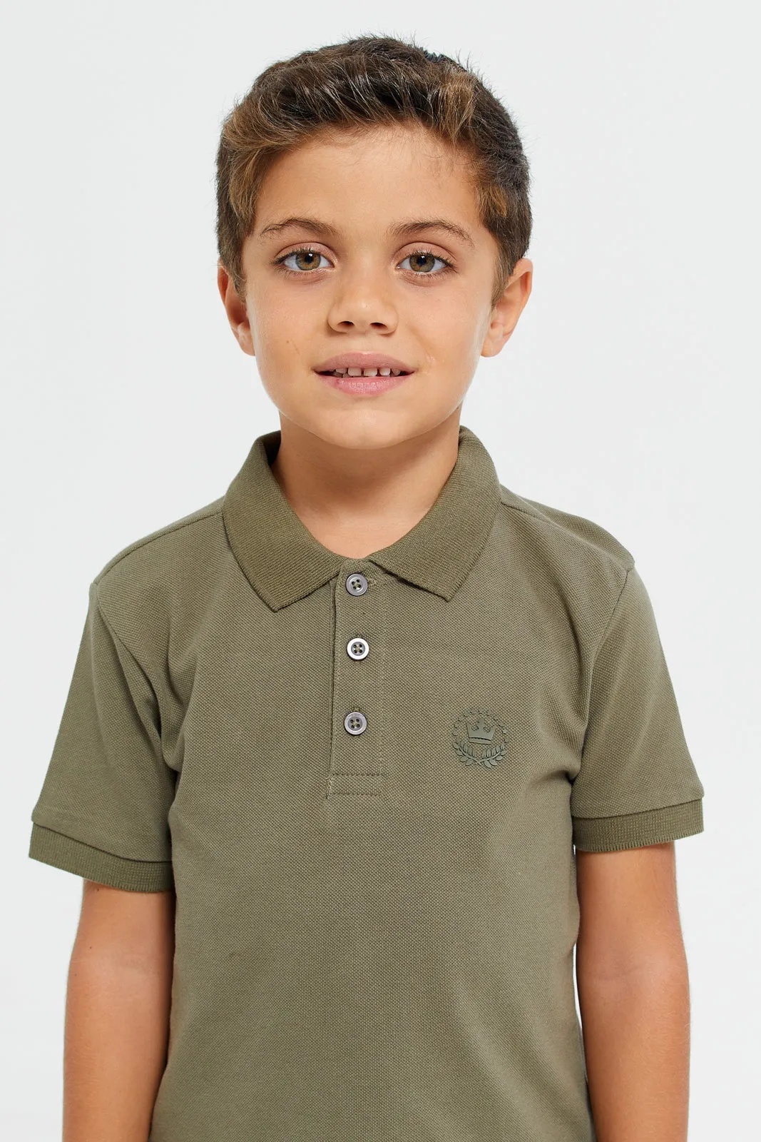 Boys Beige And Olive Polo Shirt Set (Pack Of 2)