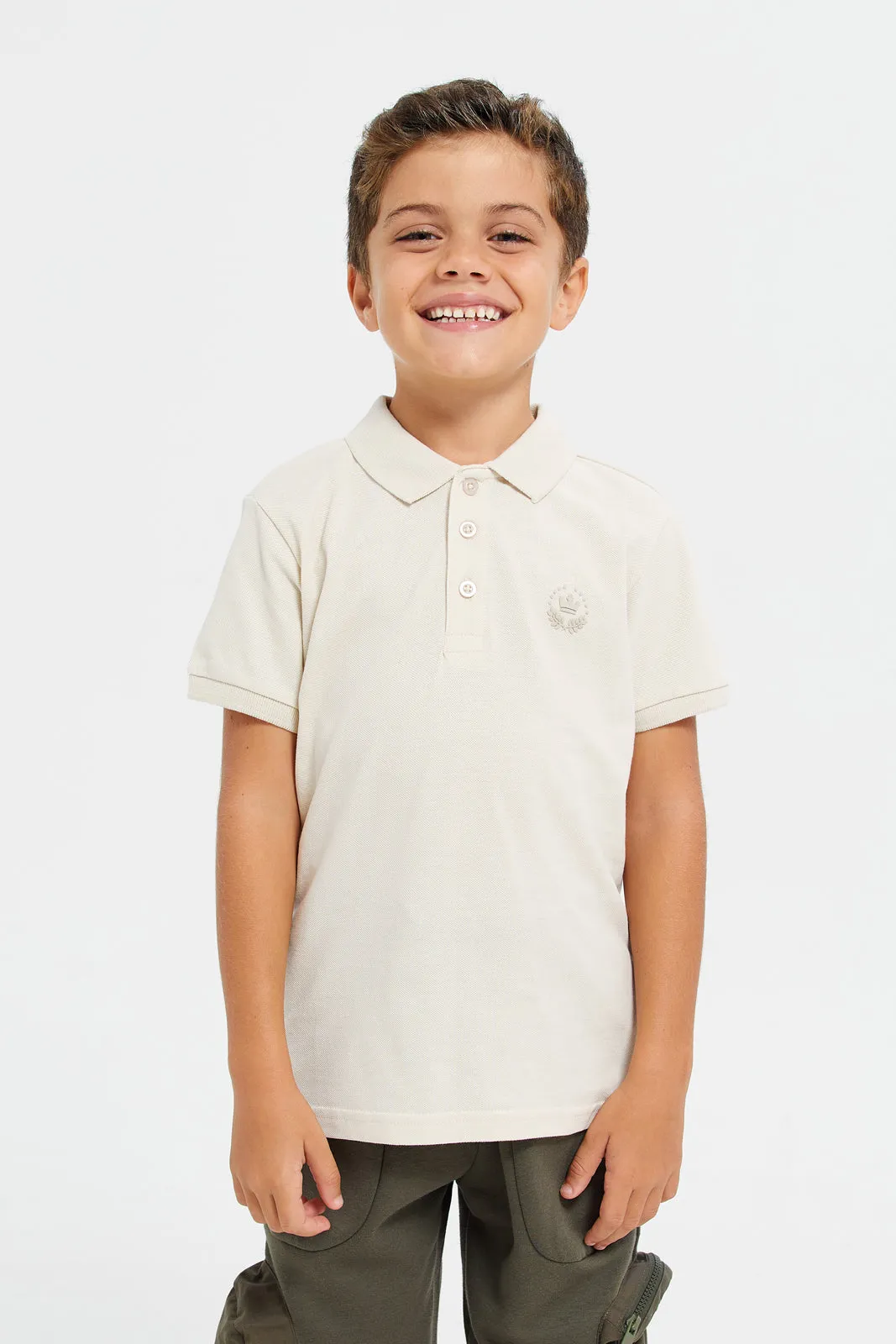 Boys Beige And Olive Polo Shirt Set (Pack Of 2)