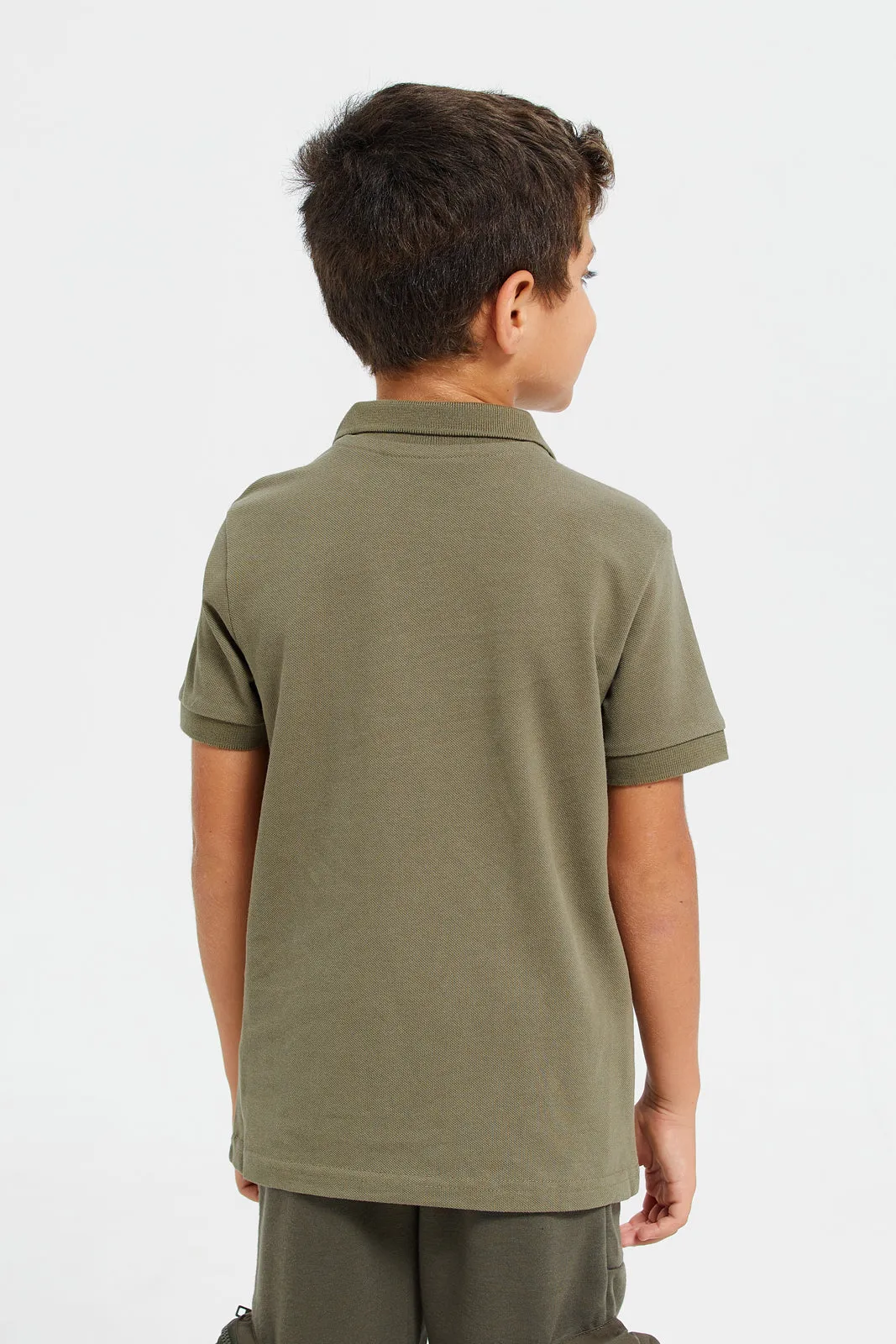 Boys Beige And Olive Polo Shirt Set (Pack Of 2)