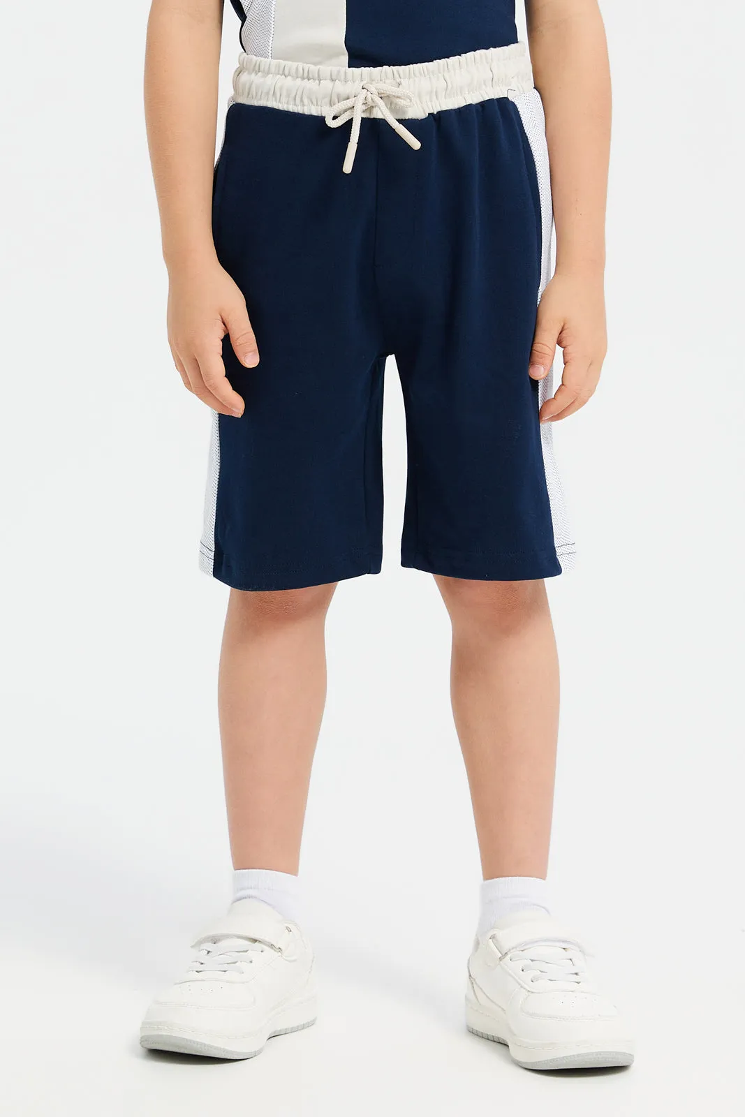 Boys Navy And White Polo T-Shirt With Short Set (2 Piece)