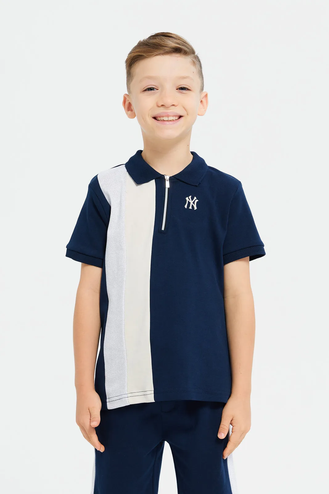 Boys Navy And White Polo T-Shirt With Short Set (2 Piece)