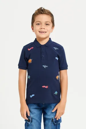 Boys Navy Embroidered Polo T-Shirt