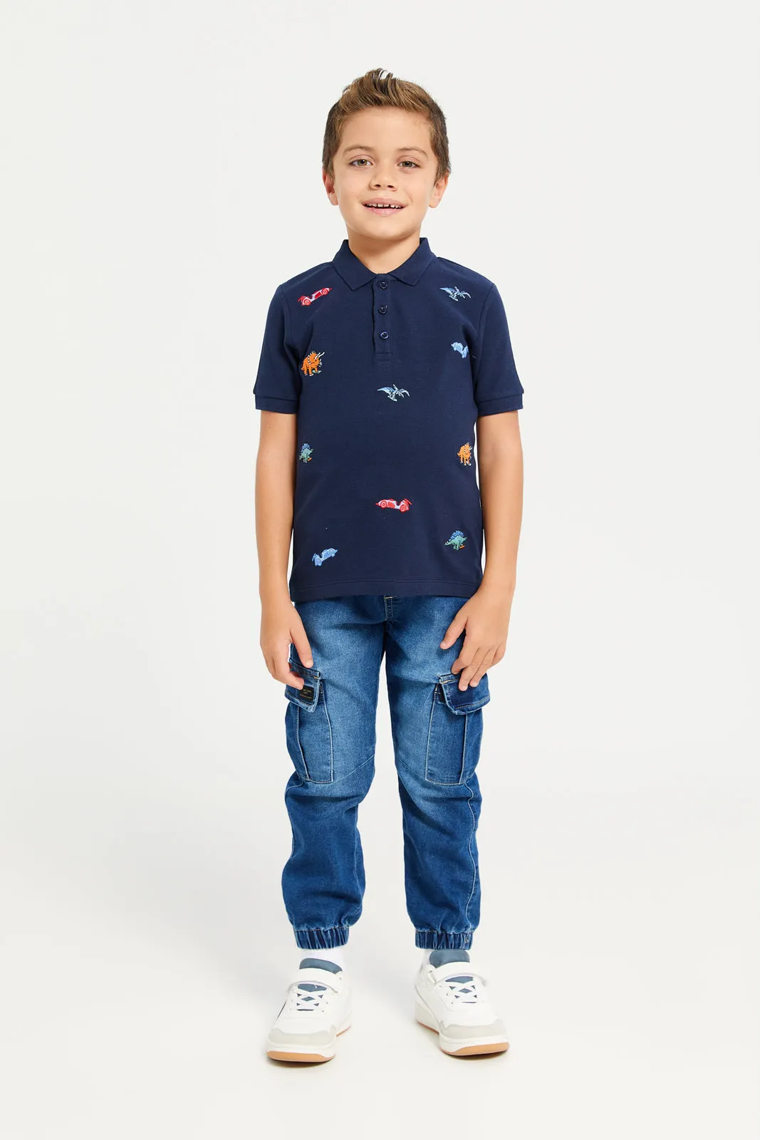 Boys Navy Embroidered Polo T-Shirt