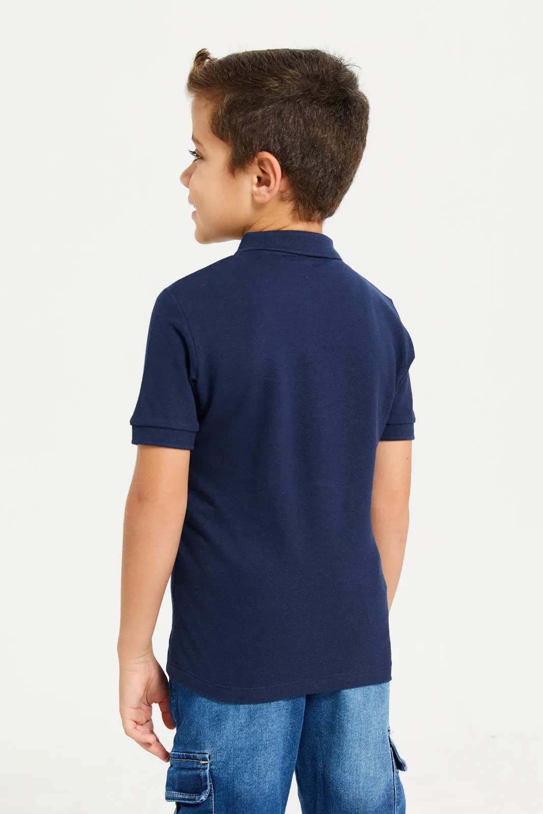 Boys Navy Embroidered Polo T-Shirt