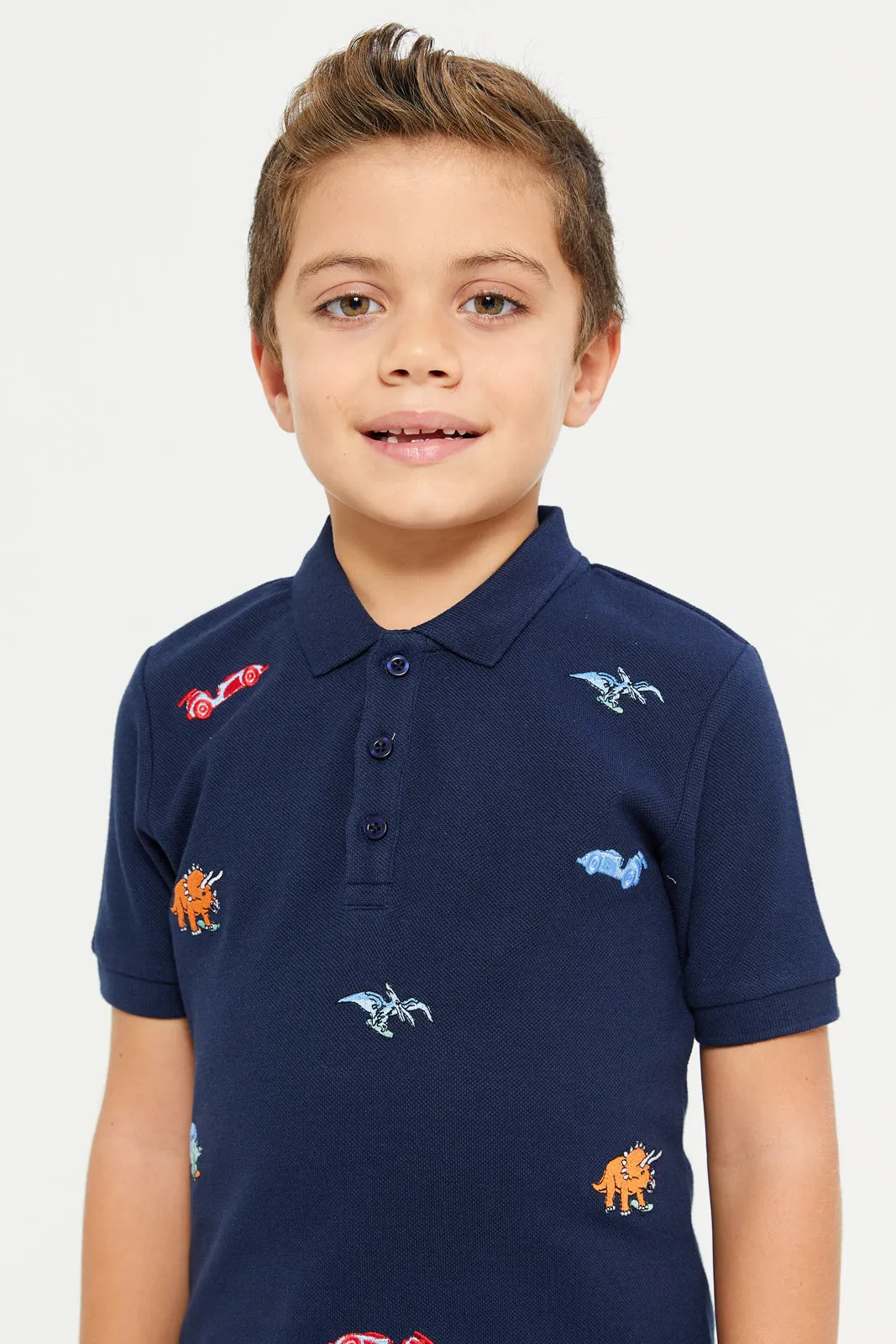 Boys Navy Embroidered Polo T-Shirt