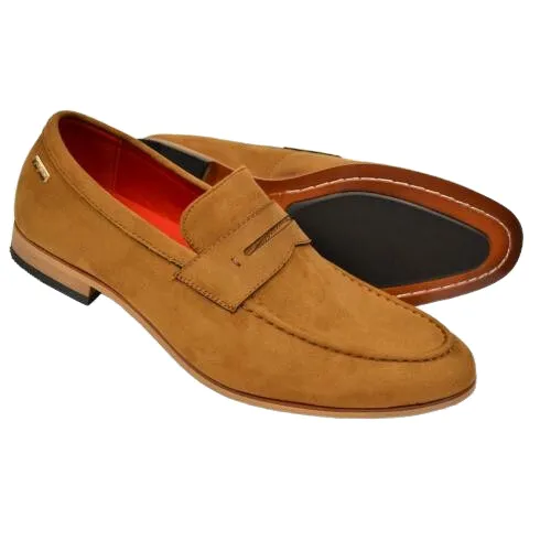 CAPRIO CAMEL PENNY|TAYNO| Vegan Suede| Moc Toe| Penny Loafers| MEN'S FOOT WEAR @ BRANDYS SHOES