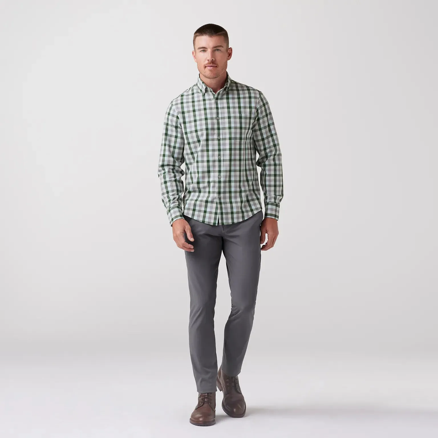 City Flannel Dress Shirt in Spruce Multi Check by Mizzen Main