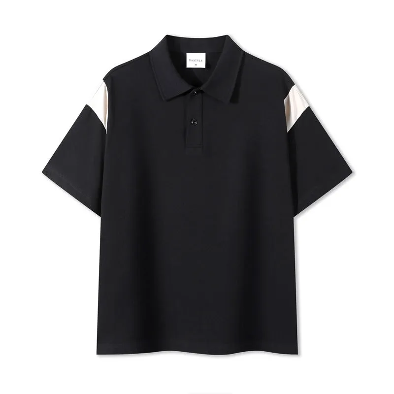 Double Yarn Plain Color Matching Polo Shirt