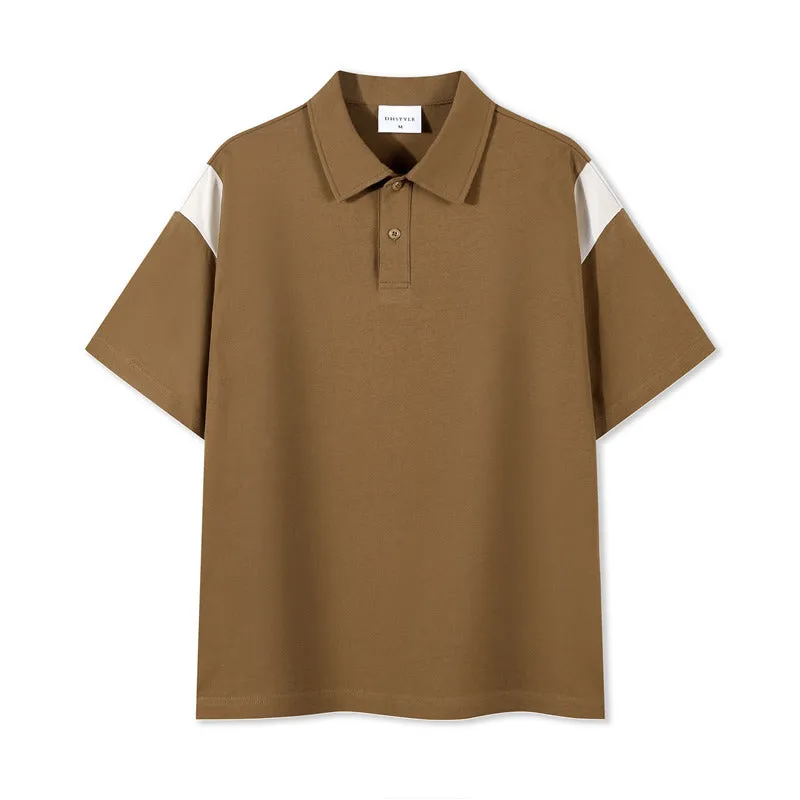 Double Yarn Plain Color Matching Polo Shirt