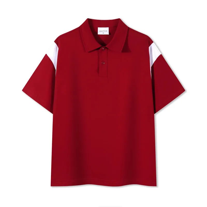 Double Yarn Plain Color Matching Polo Shirt