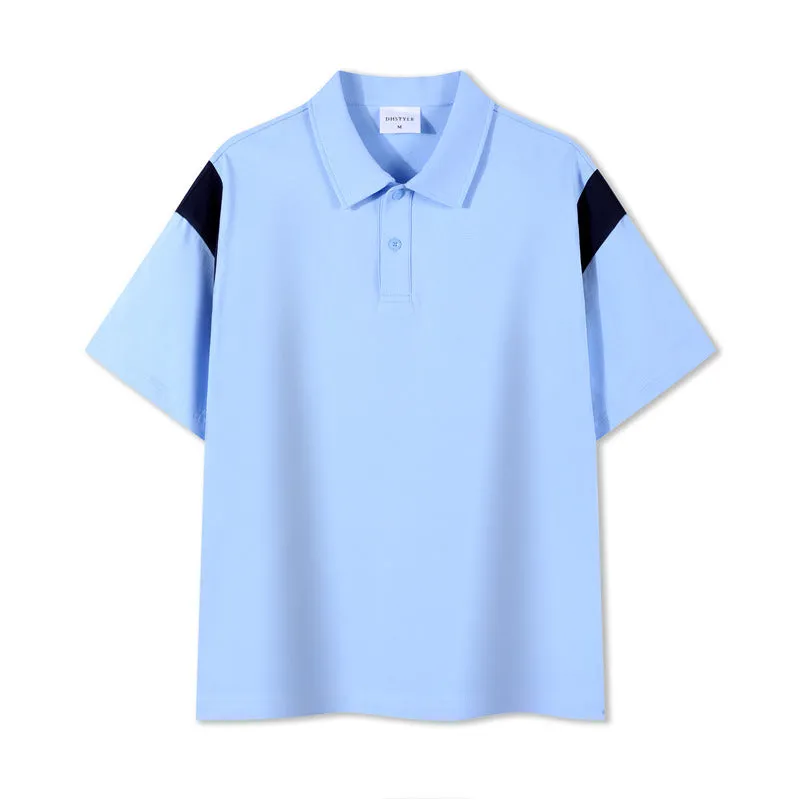 Double Yarn Plain Color Matching Polo Shirt