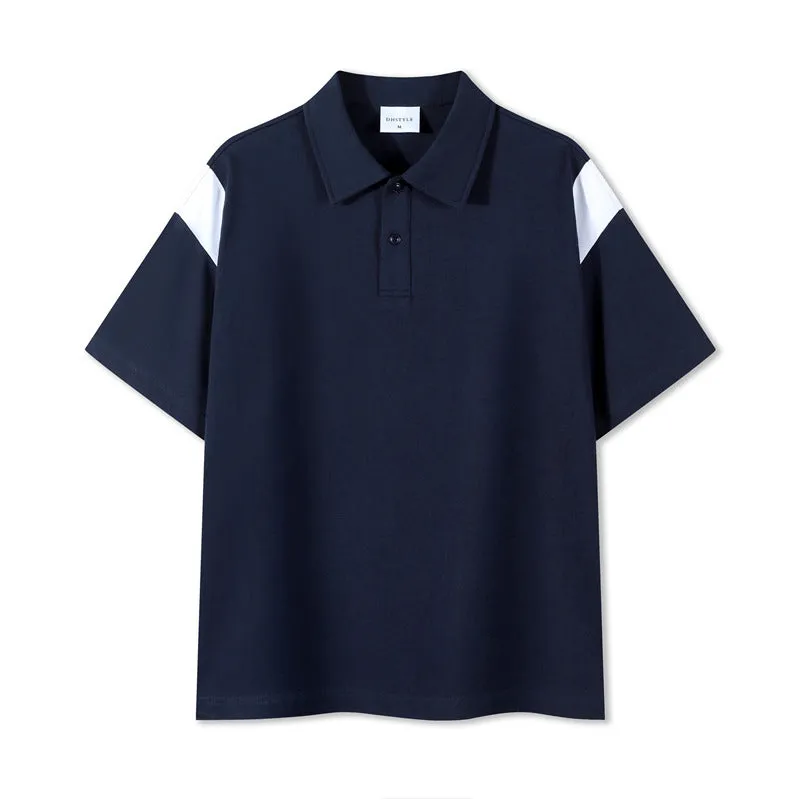 Double Yarn Plain Color Matching Polo Shirt