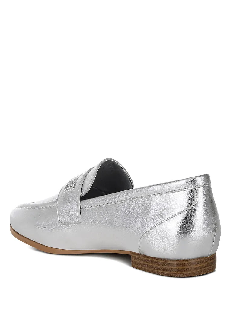 Eden Ode Rhinestone Strap Metallic Loafers