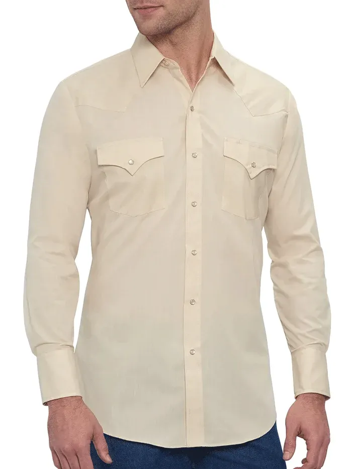 Ely Cattleman Men's Long Sleeve Solid Western Ecru Shirt