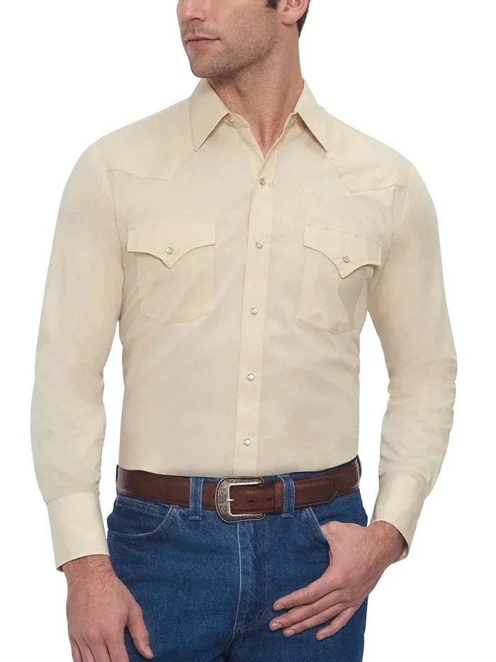 Ely Cattleman Men's Long Sleeve Solid Western Ecru Shirt