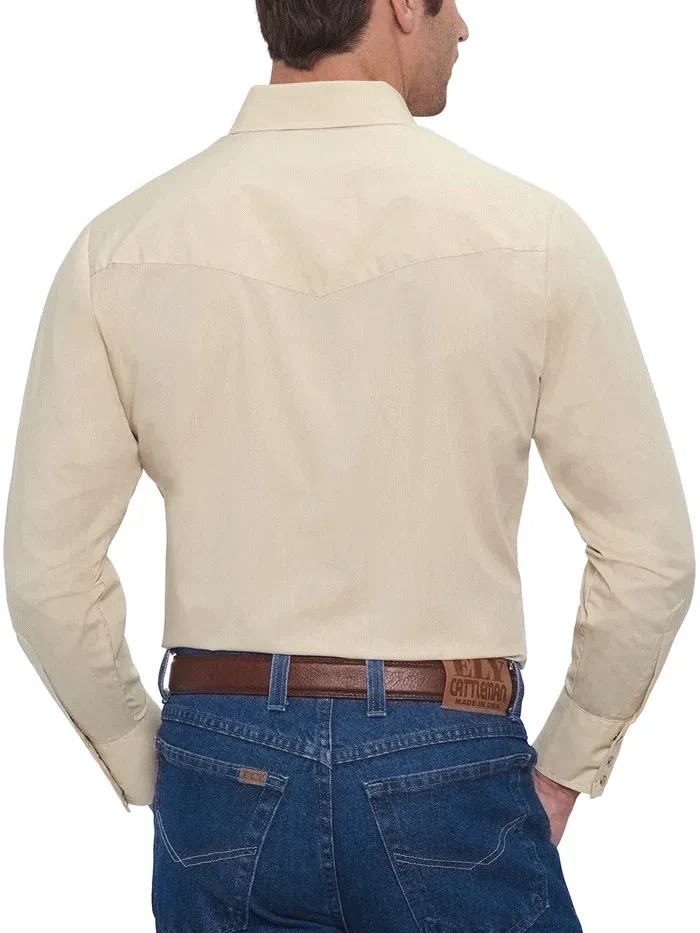 Ely Cattleman Men's Long Sleeve Solid Western Ecru Shirt