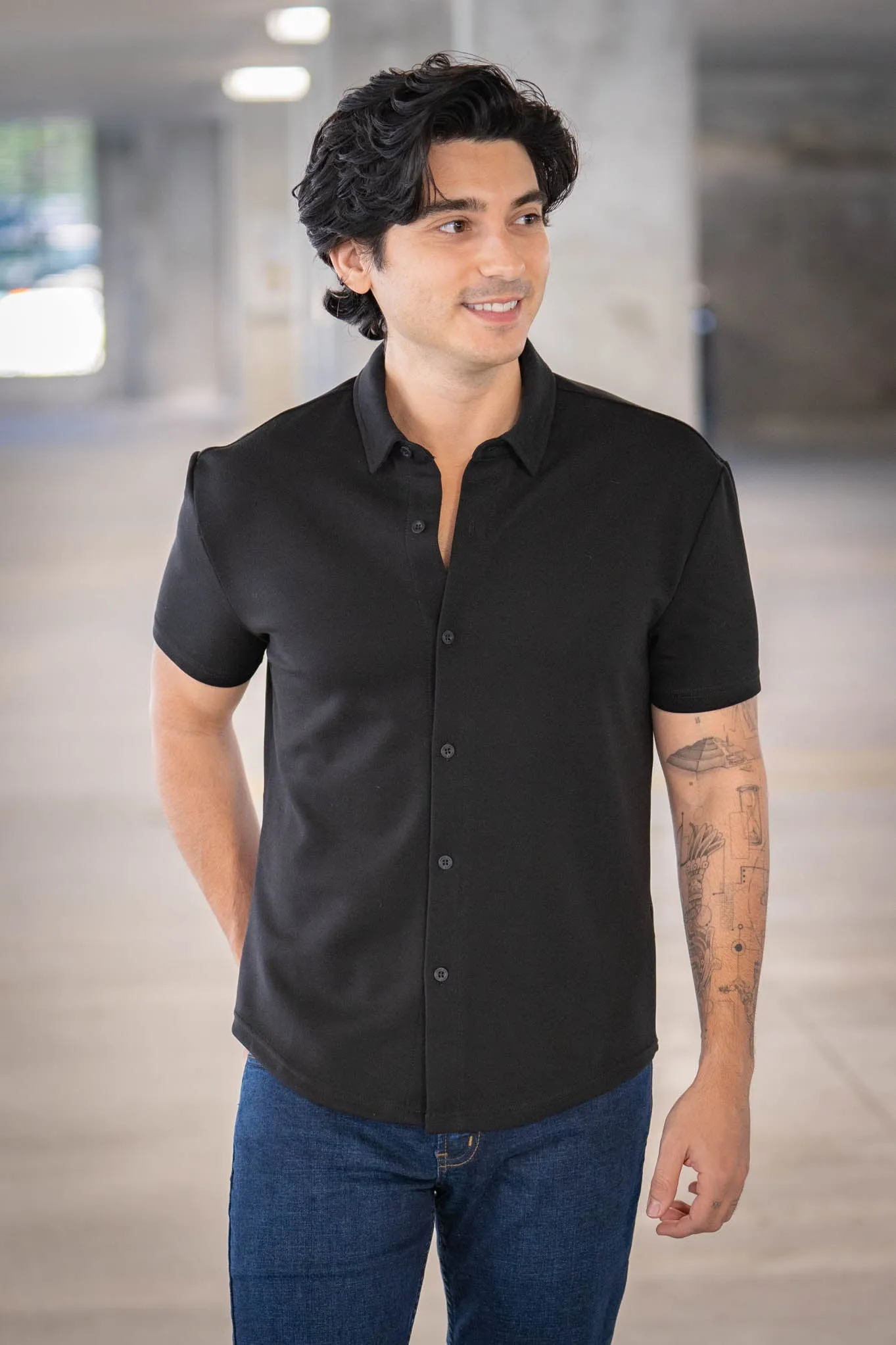 Flex Short Sleeve Button Down Shirt Black