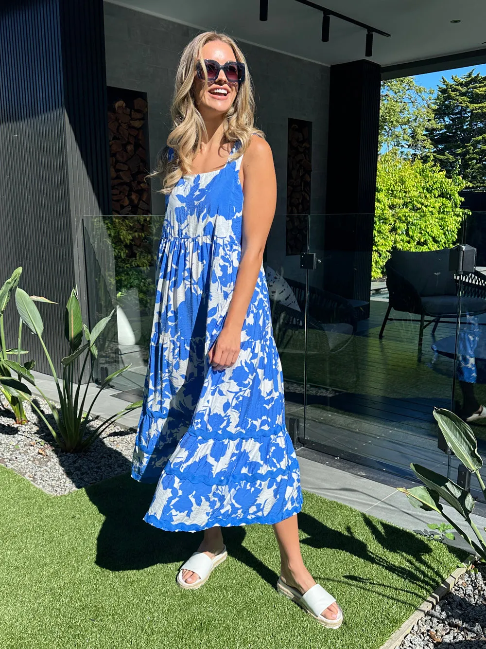 Florida Floral Sun Dress - Blue