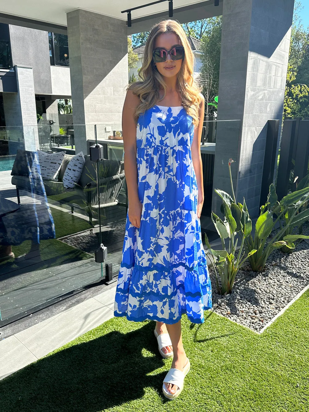 Florida Floral Sun Dress - Blue