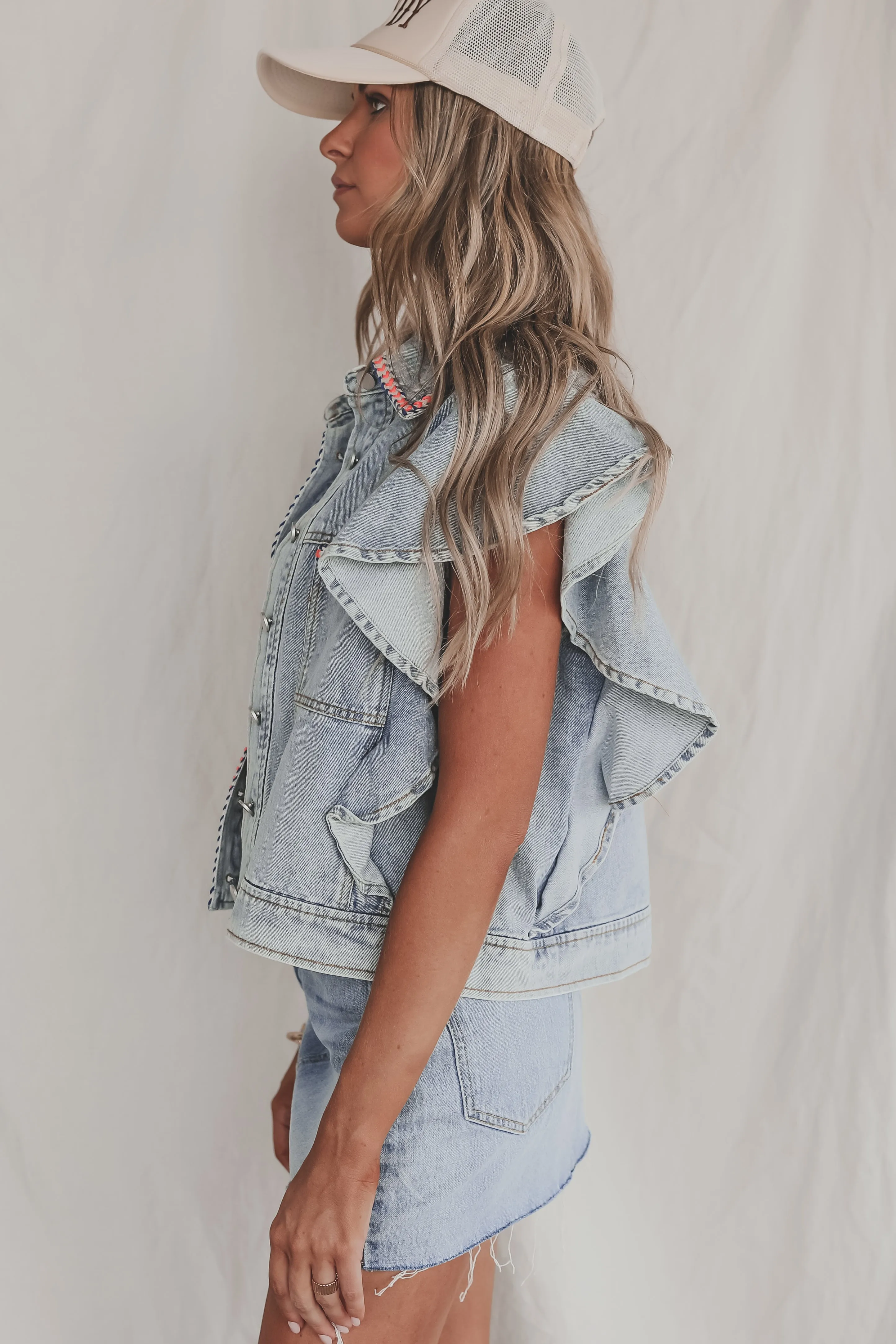 Girls Rule Denim Button Up Top